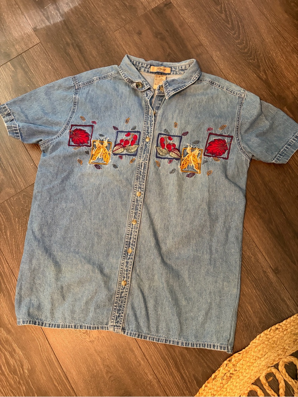 Light Blue Embroidered Denim Button-Down Shirt 18W/20W